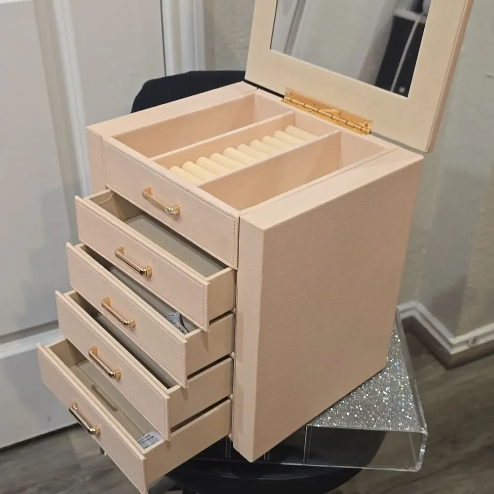 At‎ Home 5-Drawer Pink Leather Jewelry Organizer